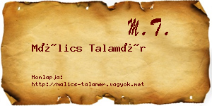 Málics Talamér névjegykártya